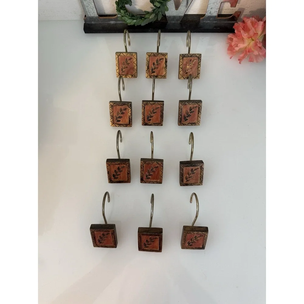 Vintage Rustic Resin Olive Branch Bronze Earth Tones Shower Curtain Hooks 12pk‎